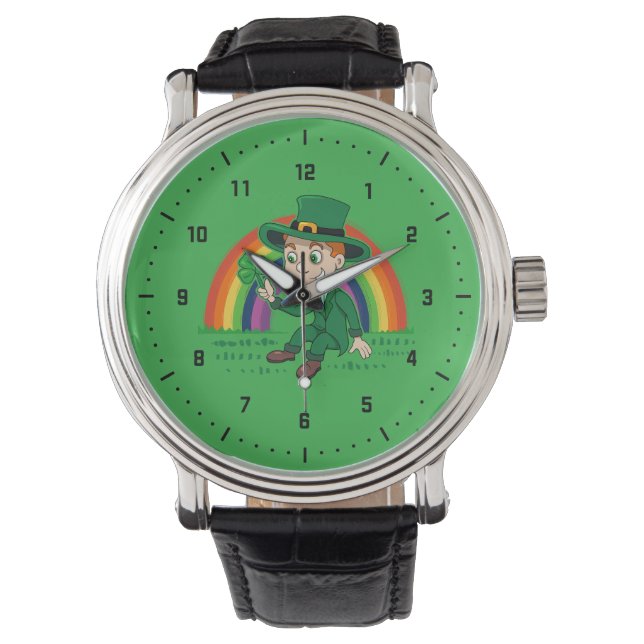 Montre Joli dessin animé leprechaun avec shamrock et arc- (devant)