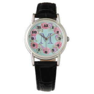 Montre Joli Fleurs d'aquarelle de couronne fleurie Monogr