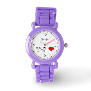 Montre Joli garçon et fille amour doodle nom rouge