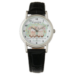 Montre Joli Gemini Twins Aquarelle Bull Zodiac Monogramme