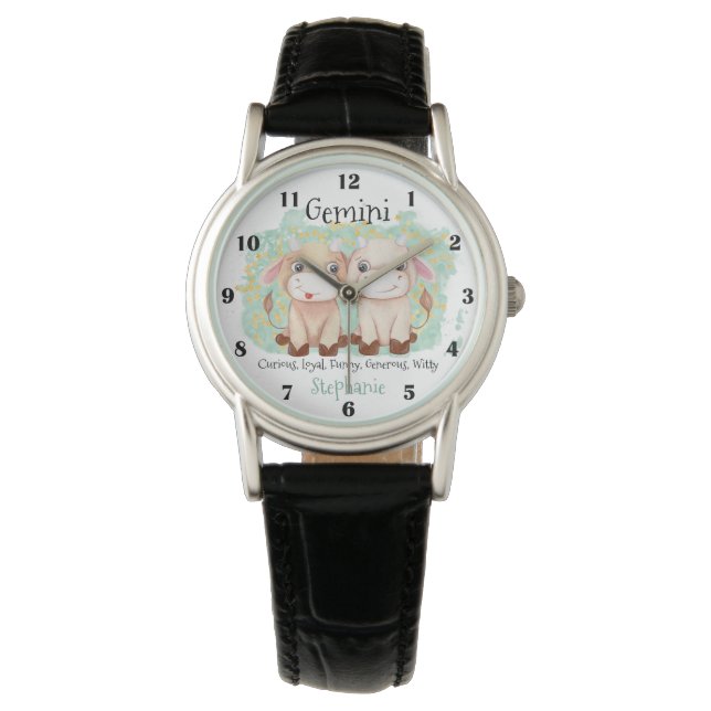Montre Joli Gemini Twins Aquarelle Bull Zodiac Monogramme (devant)