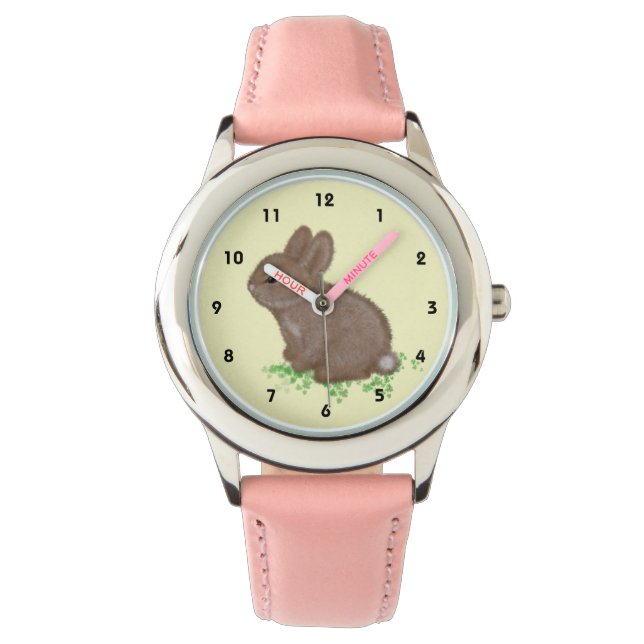 Montre Joli lapin de bois dans le patch de trèfle (devant)