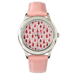 Montre Joli minimaliste moderne sapin de Noël Forêt Rouge