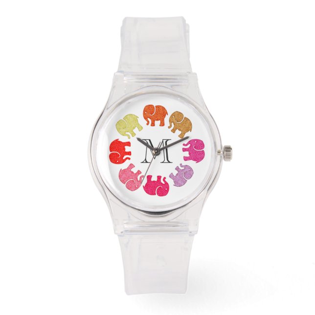 Montre Joli monogramme d'éléphants à la mode girly (Recto)