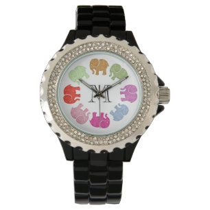 Montre Joli monogramme d'éléphants à la mode girly
