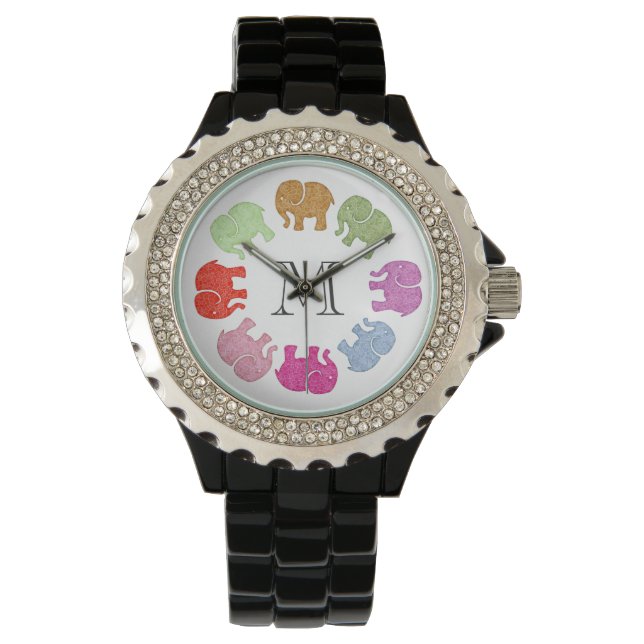 Montre Joli monogramme d'éléphants à la mode girly (devant)