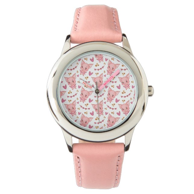 Montre Joli Motif De Cochon Avec Coeurs (devant)