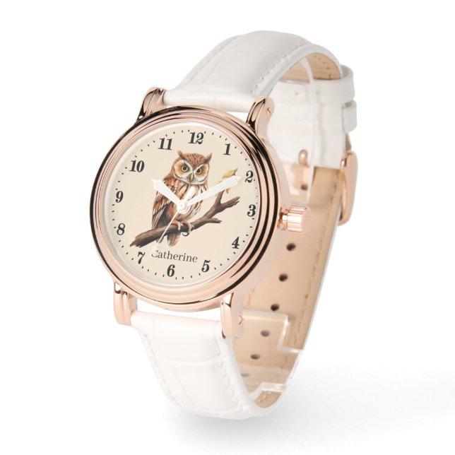 Montre Joli oiseau amoureux hibou ajouter nom (Angle)