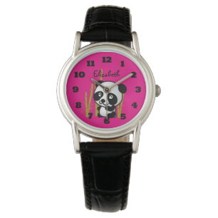 Montre Joli ours de panda noir et blanc dans une bosquet 