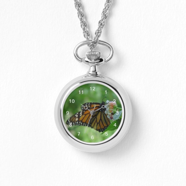 Montre Joli papillon Monarque Fluttering sur Flower rose (Recto)