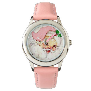 Montre Joli Père Noël de Noël avec Casquette rose