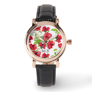 Montre Joli Poppies d'aquarelle rouge Personnalisé