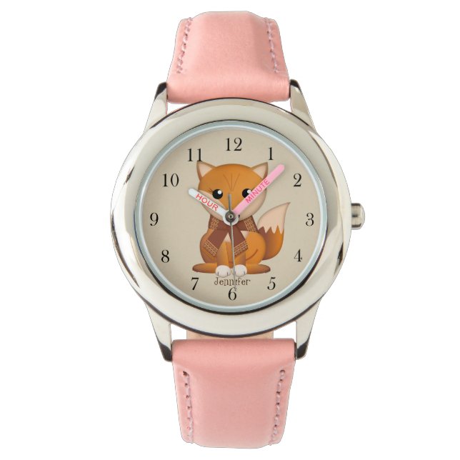 Montre Joli renard d'automne et nom personnalisé (devant)