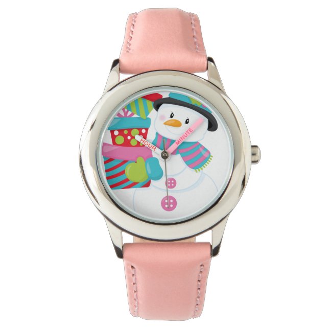 Montre Joli Snowman Illustré Holding Stack of Wrapped (devant)