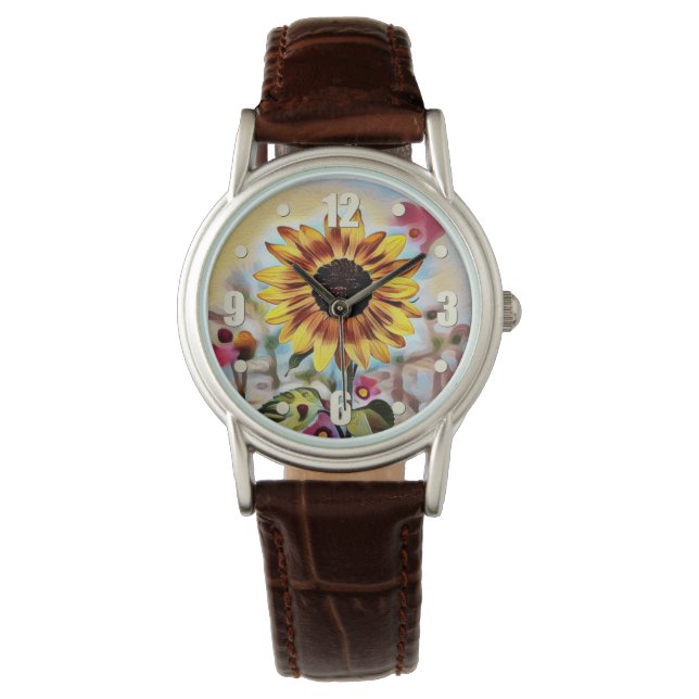 Montre Joli tournesol jaune dans le champ de fleurs (devant)
