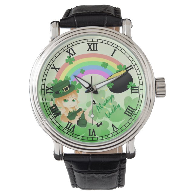 Montre Jolie chibi irlandais leprechaun fille avec pot d' (devant)