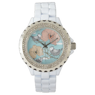 Montre Jolie conception bleue florale vintage mignonne de