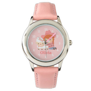 Montre Jolie Cowgirl Heureuse avec un Agneau pour les Fil
