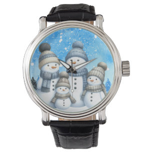Montre Jolie famille des bonhomme de neige dans la neige