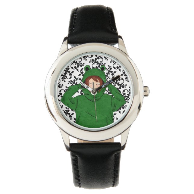 Montre Jolie fille avec grenouille verte Hoody Regarder d (devant)