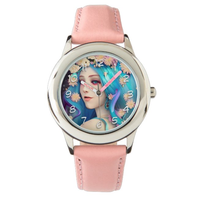 Montre Jolie fille éthérée avec fleurs (devant)