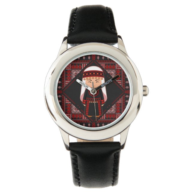 Montre jolie fille palestinienne Broderie rouge tatreez (devant)