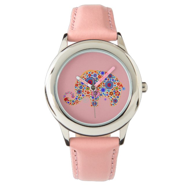 Montre Jolie Fleurs Rétro Style de dessin Eléphant 2 (devant)