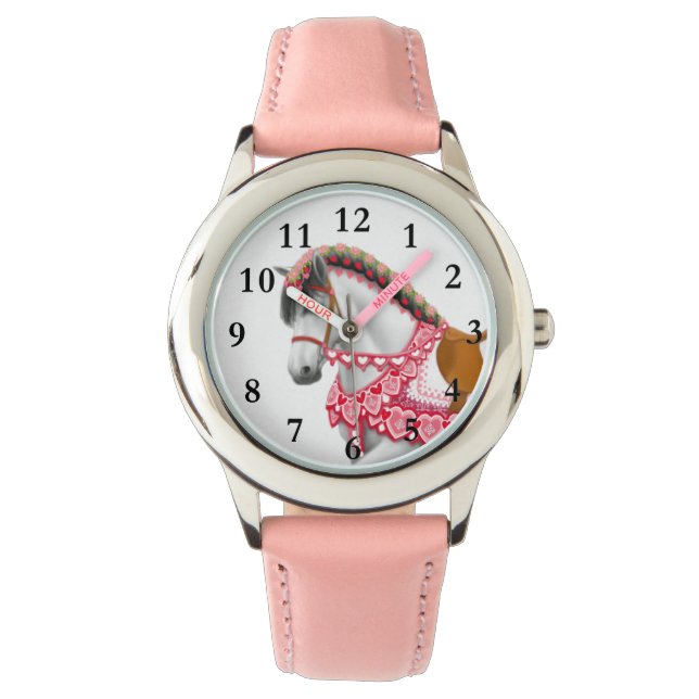 Montre Jolie Parade Coeur Rose Horse Kids Regarder (devant)