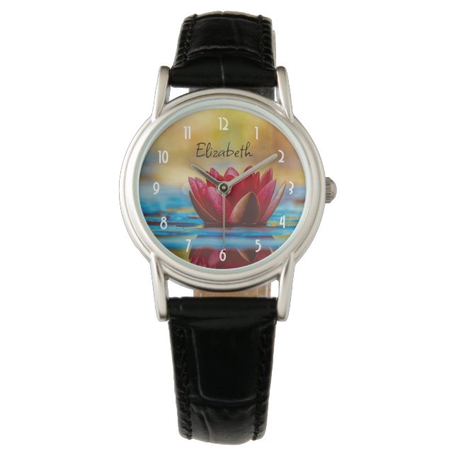 Montre Jolie photo d'une fleur de Lotus dans un étang (devant)