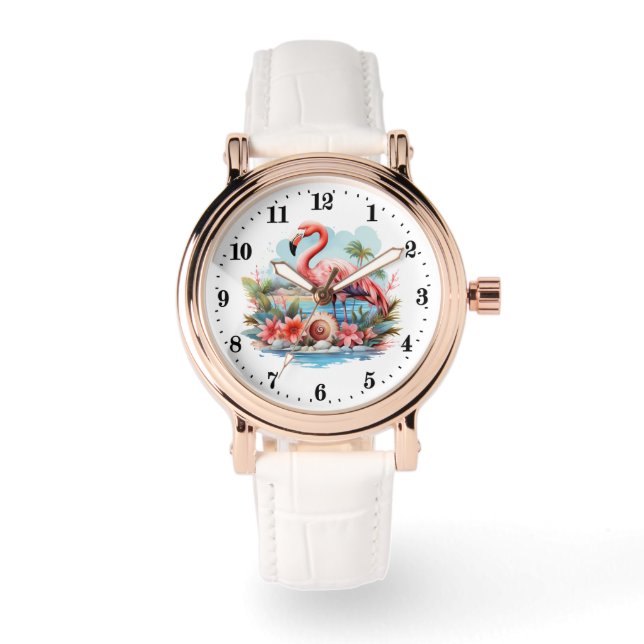 Montre Jolie plage rose flamingo dames (Recto)