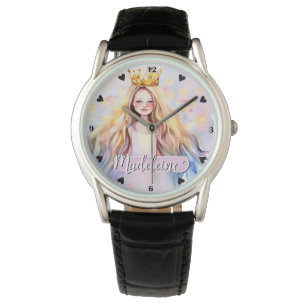 Montre Jolie princesse fille arc-en-ciel aquarelle person