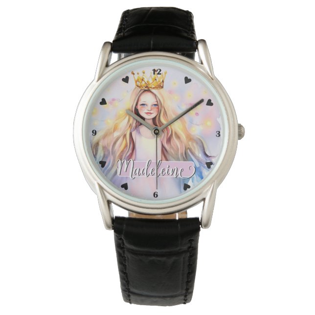 Montre Jolie princesse fille arc-en-ciel aquarelle person (devant)