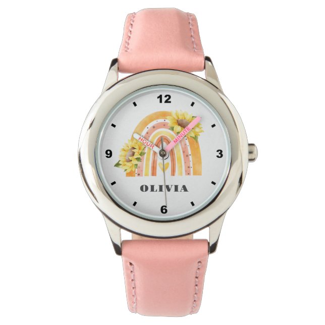 Montre Jolie tournesol arc-en-ciel Custom Girls Nom Regar (devant)