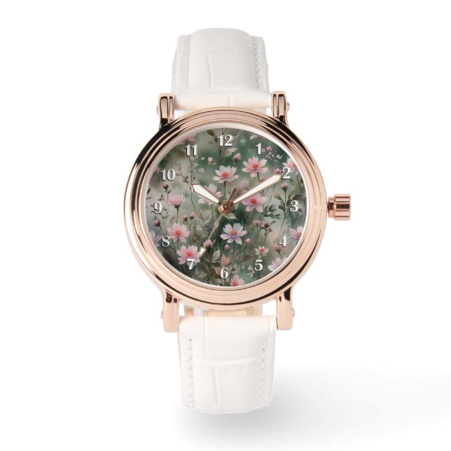 Montre Jolies chiffres blancs Fleur sauvage (Recto)