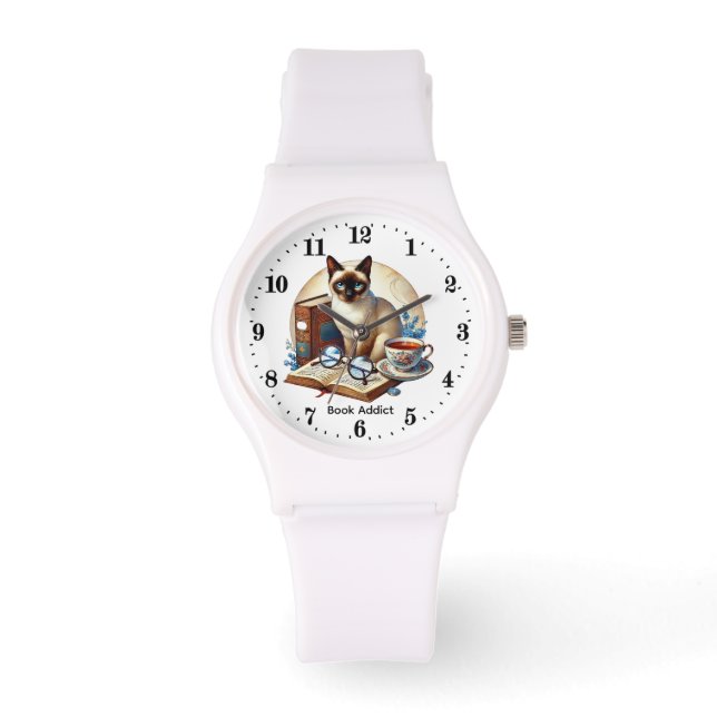 Montre Jolies dames chat addict de livre personnalisable (Recto)