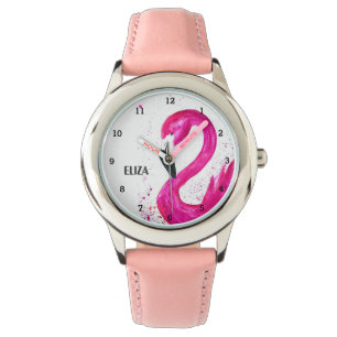 Montre Jolies filles Flamant rose rose Tropical Bird Kids