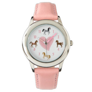 Montre Jolies poneys et Cheval de Coeur Rose
