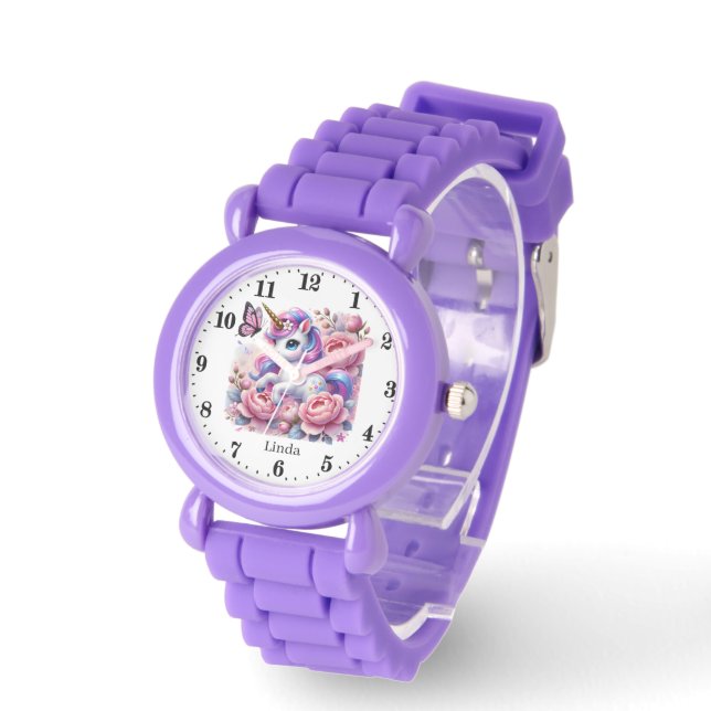 Montre Jote filles imaginaire licorne ajouter nom (Angle)