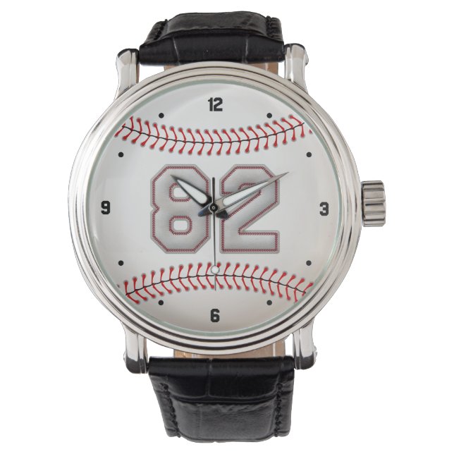 Montre Joueur de baseball cool Numéro 82 - Stitches Look (devant)