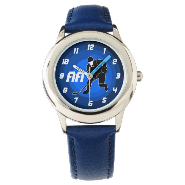 Montre Joueur de hockey bleu Silhouette (devant)