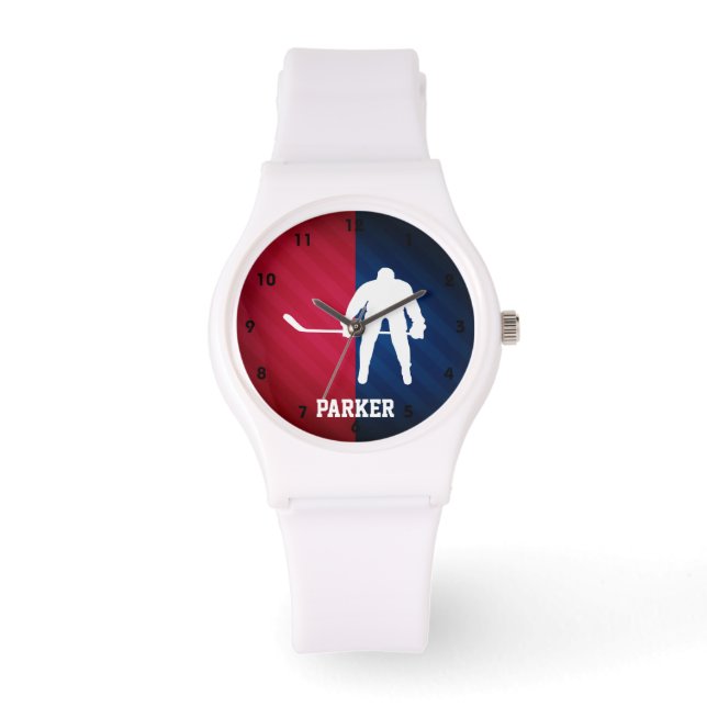 Montre Joueur de hockey ; rouge, blanc et bleu (Recto)