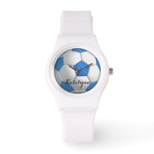 Montre Joueuse de football fille bleu avec nom