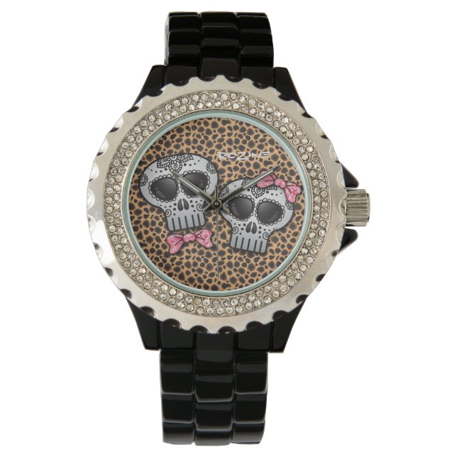 Montre Jour de la mort Cheetah Skull Dia de los Muertos (devant)