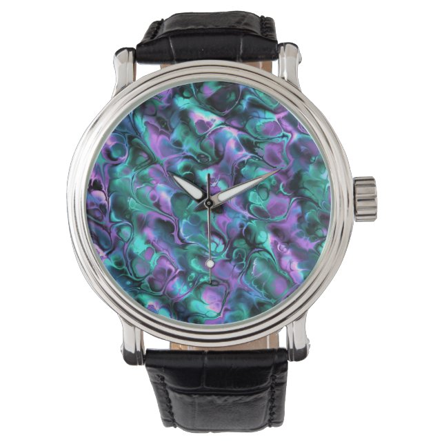 Montre Joyau coloré Tonalité Marbre fractal Art Abstrait (devant)