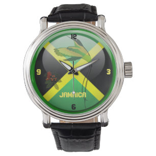 Montre Joyaux jamaïcains Bracelet en cuir Vintage noir