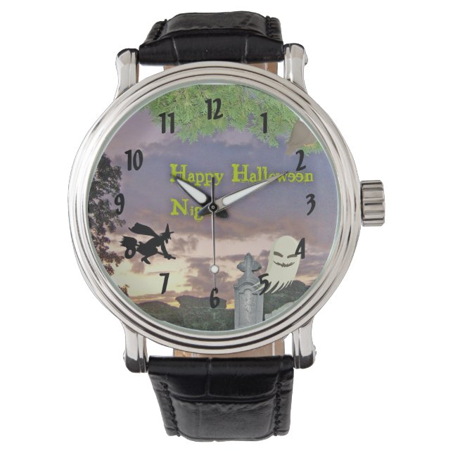 Montre Joyeuse sorcière d'Halloween et fantôme (devant)