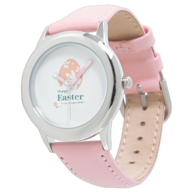 Montre Joyeuses Pâques – Lapin & Œuf Décor Floral (Incliné)