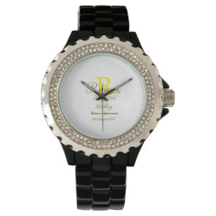 Montre Joyeux 15e anniversaire jaune ajouter nom monogram