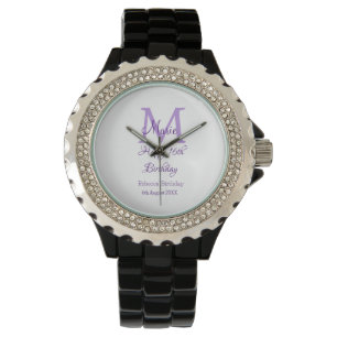 Montre Joyeux 16e anniversaire violet ajouter nom monogra