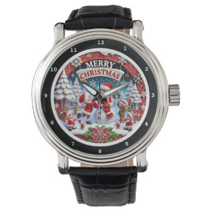 Montre Joyeux Noël Elfes et Bonhomme de Neige sur un Déco